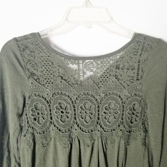 Rewind Women Extra Small Olive Green Crochet 3/4 Sleeve Pullover Top - Picture 7 of 12
